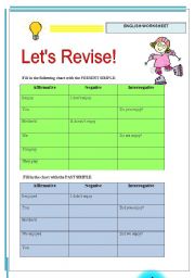 English Worksheet: Revisions for 7th grade