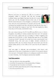 English Worksheet: reading comprehension - rihanna biography