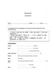 English Worksheet: introductions,Greetings and Farewells