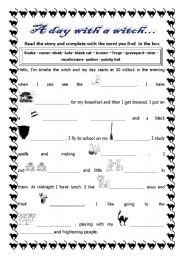 English worksheet: A day with a witch...