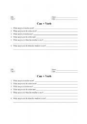 English Worksheet: can + verb