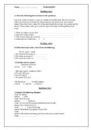 English worksheet: reading- writing worksheet