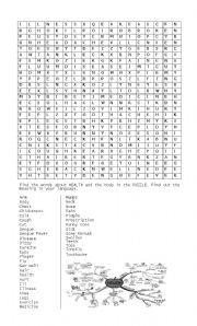 English Worksheet: wordsearch bodyparts and illnesses