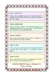 English Worksheet: Call my bluff