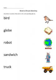 English worksheet: Word to Picture Matching worksheet