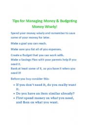 English worksheet: money management