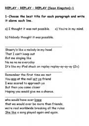 English worksheet: Replay (Sean Kingston / Iyaz)