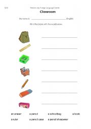 English Worksheet: Classroom Objects - Fill in the Blanks