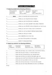 English worksheet: places around the city with preposition of place