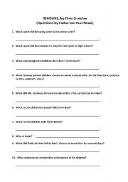 English Worksheet: Quiz on DEADLINE, by Chris Crutcher