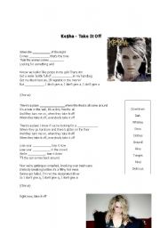 English worksheet: Ke$ha - Take it off