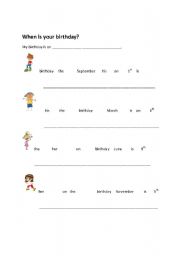 English worksheet: When is your birthday 