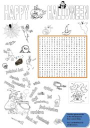 English Worksheet: HALLOWEEN WORDSQUARE