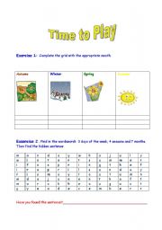 English worksheet: seasons, months and days