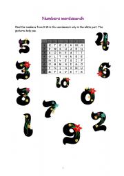 English worksheet: Numbers wordsearch