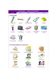 English worksheet: clasroom language and objects