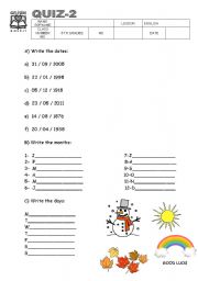 English Worksheet: dates,months and days