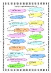 English Worksheet: Match These Sentences-To Be