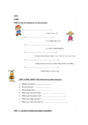 English worksheet: introduction & body parts