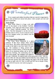 English Worksheet: Reading Wonderful Places