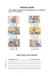 English Worksheet: TOMS DAILY ROUTINE