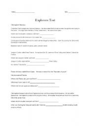 English worksheet: Explorers Test