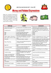 English Worksheet: MONEY AND MONEY-RELATED EXPRESSIONS - BRITISH ENGLISH