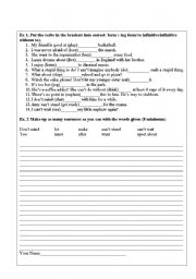 English Worksheet: -ing form vs infinitives