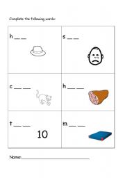 English Worksheet: complete the words according to the drawing