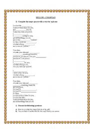 English Worksheet: Yellow - Coldplay