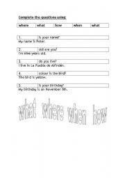 English worksheet: question words