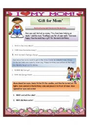 English Worksheet: Gift for Mom - Reading Comprehension