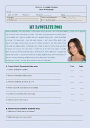 English Worksheet: written test  Food