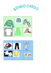 English Worksheet: bingo cards (clothes)
