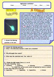 English Worksheet: a comet