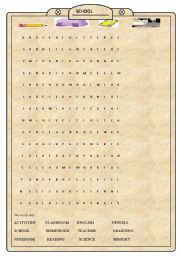 English Worksheet: school wordsearch