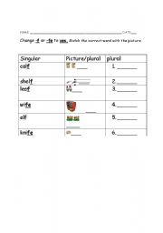English worksheet: Plural nouns -fe and -f to ves