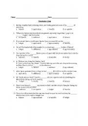 Multiple Choice Vocabulary Worksheet