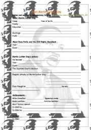 English Worksheet: Meet Martin Luther King (Link to the video provided)