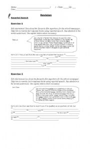 English Worksheet: reported speech