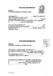 English worksheet: Avril Lavigne