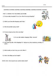 English worksheet: Shopping , general questions for speaking in class. 