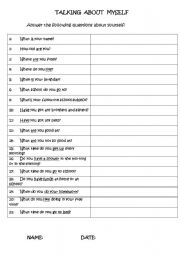 English Worksheet: All About Me - Talking about myself