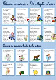 Short answers - Present tenses - Multiple choice