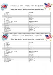 English Worksheet: British vs American English