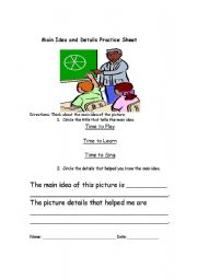 English Worksheet: Main Idea and Details of a Picture 