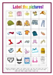 English Worksheet: Labelling clothes