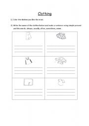 English worksheet: starters and movers - clothing