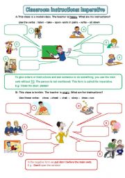 English Worksheet: Classroom instructions, imperative (editable) 1/2