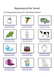 English Worksheet: beginning letter sound letters C and J